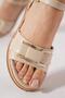 Desrat Front Stripe Stone Buckled Women's Sandals Beige Skin - 5