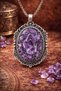 Vintage Silver Color Non-Tarnish Chain Necklace with Raw Amethyst Natural Stone and Hematite - Handmade, Period Piece - 2