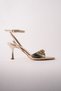 Livya Gold Ankle-Tie Stone Buckle Detail Women's Wedding Party Heeled Evening Dress Shoes - 6