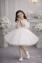 White Pompom Sleeves Rose Patterned Tulle Piece Party and Birthday Dress Evening Dress - 3