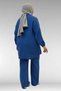 67015 Large Size Pockets D Buckle Detail Muslin Trousers Set - Indigo - 8