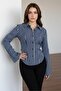 قميص إسبانيول كول سي مخطط يناسب الجسم ويغطي الخصر