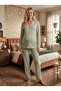New Season Green Piping Design Long Sleeve Full Buttoned 100% Cotton Maternity Pajama Set - 8