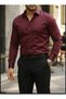Slim Fit Long Sleeve Easy Ironing Sweat-Absorbing Breathable Texture Tie-Up Four Seasons Burgundy Men's Shirt