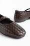 Women's Ballet Flats Brown Straw Printed Leather Hard Hat with Blunt Toe - 2