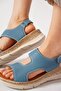 Poste Genuine Leather Orthopedic Women's Sandals Denim Blue Skin - 4