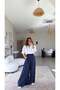 Navy Blue Ultra Wide Leg Tensel Trousers