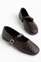 Women's Ballet Flats Brown Straw Printed Leather Hard Hat with Blunt Toe - 3