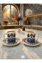 Classic Seljuk Chinese Pattern 2 Person Coffee Cup Set Porcelain 4 Pieces