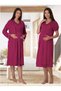 Women's Fuchsia Maternity Short Sleeve Elegant Lace Detailed Summer Buttoned Dressing Gown Nightgown Set - 4