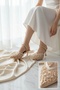Anje Beige Lace Bead Embellished (8 cm Heel) Pointed Toe Daily Heeled Shoes