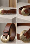 Leather Antique Gold Buckled Tan Belt - 2
