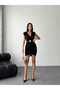 Double-Breasted Collar Zero Sleeve Asymmetrical Hem Ends with Gold Accessories and Rubber Belt Detail Lined Mini Dress - 5