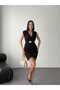 Double-Breasted Collar Zero Sleeve Asymmetrical Hem Ends with Gold Accessories and Rubber Belt Detail Lined Mini Dress - 6