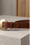 Leather Antique Gold Buckled Tan Belt - 6