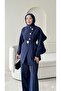 Moire Stone-Embellished Tie-Detail Waist Trouser Set - Navy Blue - 2