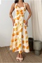 Women's Ecru Strappy Orange Patterned Dress - 4