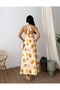 Women's Ecru Strappy Orange Patterned Dress - 5