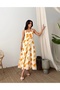 Women's Ecru Strappy Orange Patterned Dress - 3