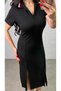 Women's Polo Collar Double Slit Detail Modal Fabric Midi Length Dress - 4