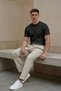 Men's Textured Corded Fabric Knitwear T-Shirt Black - Crew Neck, Fit, Summer, Knitted - 5