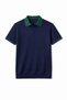 Men's Navy Blue Regular Fit Fine Textured Short Sleeve K Sleeve Detail Polo Neck T-Shirt - 3