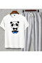 Panda Printed Sweatpants and T-Shirt - Jogger Pants T-Shirt Bottom Top Sweatpants Set Crew Neck