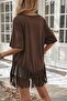 Women's Short Sleeve Crew Neck Tasseled Viscose Blouse - 4