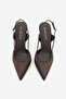 Women's Stiletto Open Back and Side Gold Painted Heeled Thin Heeled Shoes Rigen Brown Satin - 6