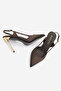 Women's Stiletto Open Back and Side Gold Painted Heeled Thin Heeled Shoes Rigen Brown Satin - 7