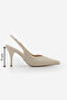 Women's Stiletto Pointed Toe Open Back Knitted Pattern Strap Classic Heeled Shoes Vigesa Ecru - 3