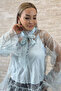 Garciel Blue Imported t Tulle Shirt with Self-Body Design - 3