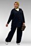 67038 Large Size Men's Collared Muslin Trouser Suit - Black - 2