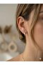 3S Geometric Square Stone Gold Color Steel Earrings