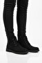 Black Suede Lace-Up Zippered Women's Heeled Boots