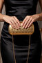 Gold Metallic Mesh Leather Chain Metal Cover Clutch Bag - 2