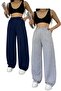 Women's Gray-Navy Blue 2-Piece Wide-Leg Sweatpants - 2