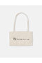 Beige Linen Logo Patterned Baguette Tote Bag
