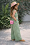 Girl's Linen Cropped Top and Bottom Set - Comfortable Two-Piece Set with Wide-Leg Pants for Summer Green - 3