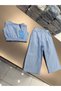 Girl's Linen Cropped Top and Bottom Set – Comfortable Two-Piece Set with Wide-Leg Pants for Summer Blue - 4