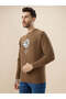 Textured Front Print Lightweight Brown Sweatshirt - 2