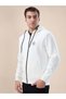 Solid Brand Logo Hooded Zipper Regular Fit White Sweatshirt - 2