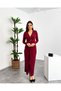 Sandy Fabric Front Ruched Double-Breasted Stylish Women's Dress with Brooch Detail