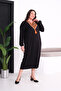 Women's Large Size Black, Embroidered, Long Sleeve Pocketed Dress 65N39413 - 4
