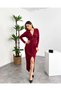 Sandy Fabric Front Ruched Double-Breasted Stylish Women's Dress with Brooch Detail - 2
