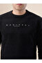 Textured Slogan Print Regular Fit Lightweight Black Sweatshirt - 4