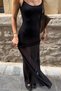 Women's Black Strappy Transparent Tulle Detailed Bodycon Maxi Dress - 4