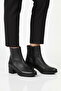 Black Genuine Leather Zippered Fleece Women's Heeled Boots