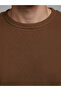 Textured Round Neck Regular Fit Brown Lightweight Sweatshirt - 4