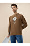 Textured Front Print Lightweight Brown Sweatshirt - 6
